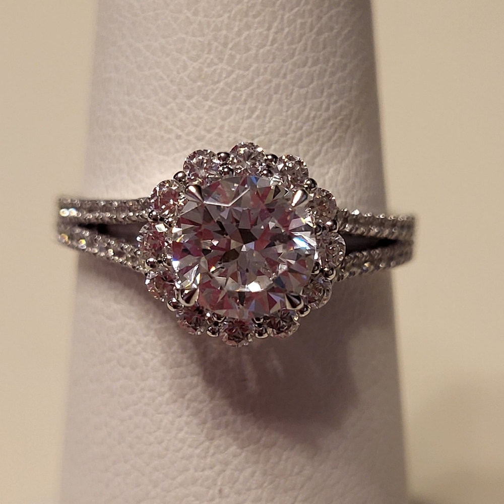Naledi Sterling Silver CZ Halo Split Shank Ring